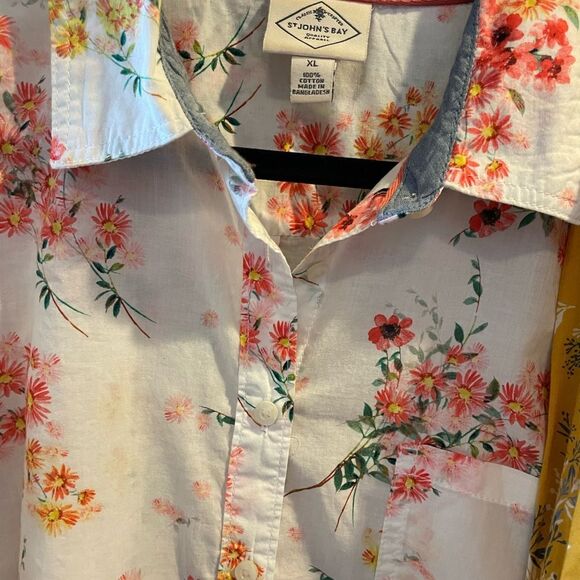 St. John’s Bay Women’s Floral Long Sleeved Cotton Button Up Tops XL Gorgeous! - Picture 5 of 15
